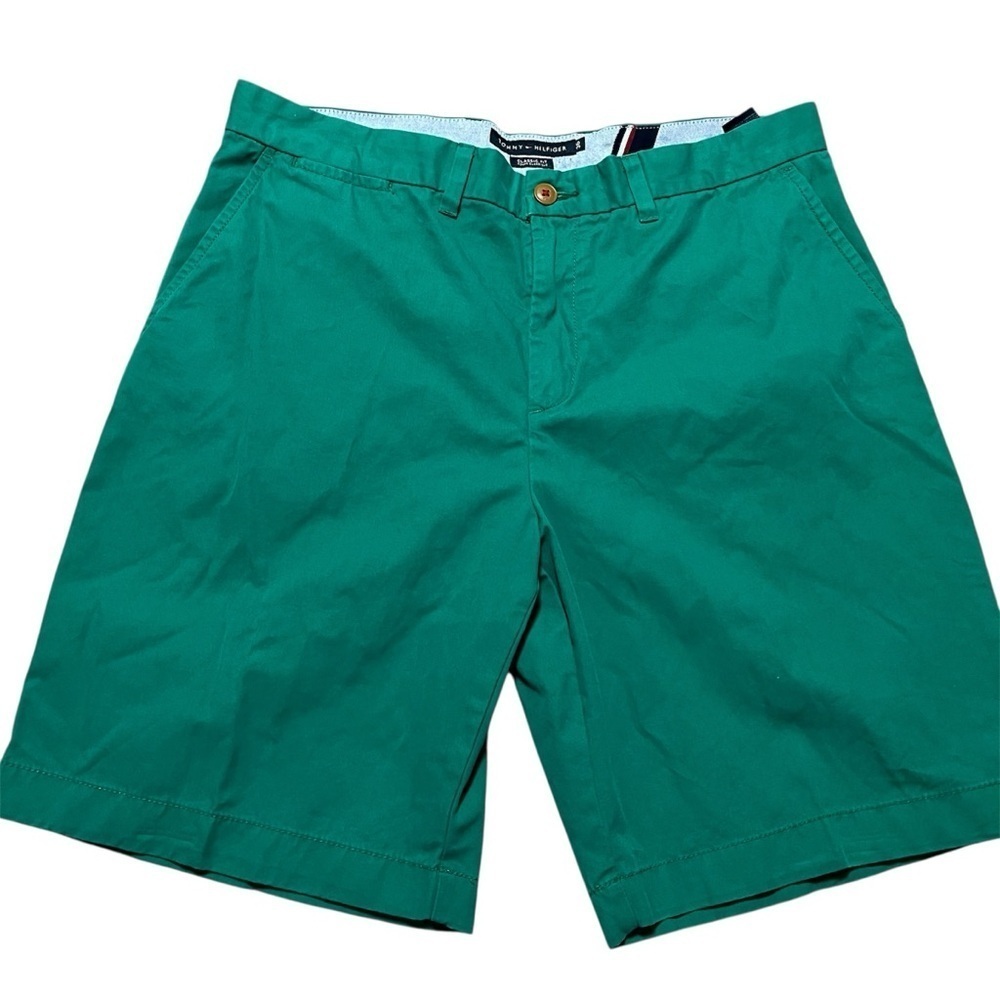 Tommy Hilfiger Green Flat Front Shorts Size 36 summer golf preppy casual